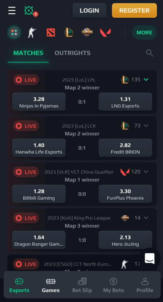 Loot.bet Mobile View - Markets for Esports Games