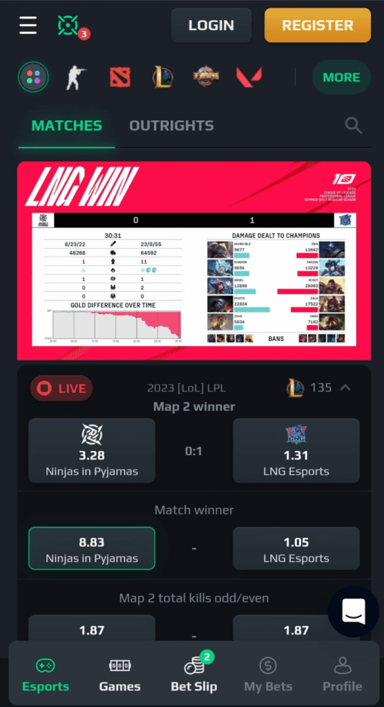 Loot.bet Mobile View - Live Stream