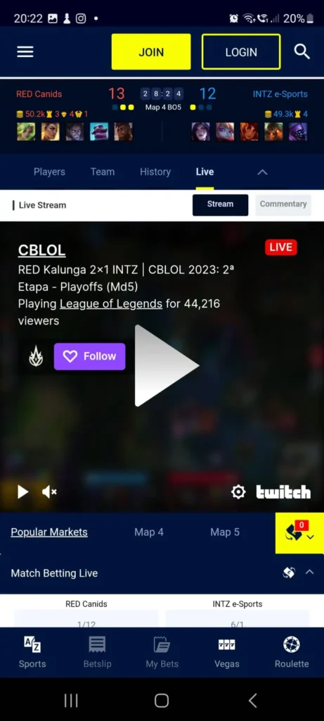 WH Mobile UI Live Stream Esports