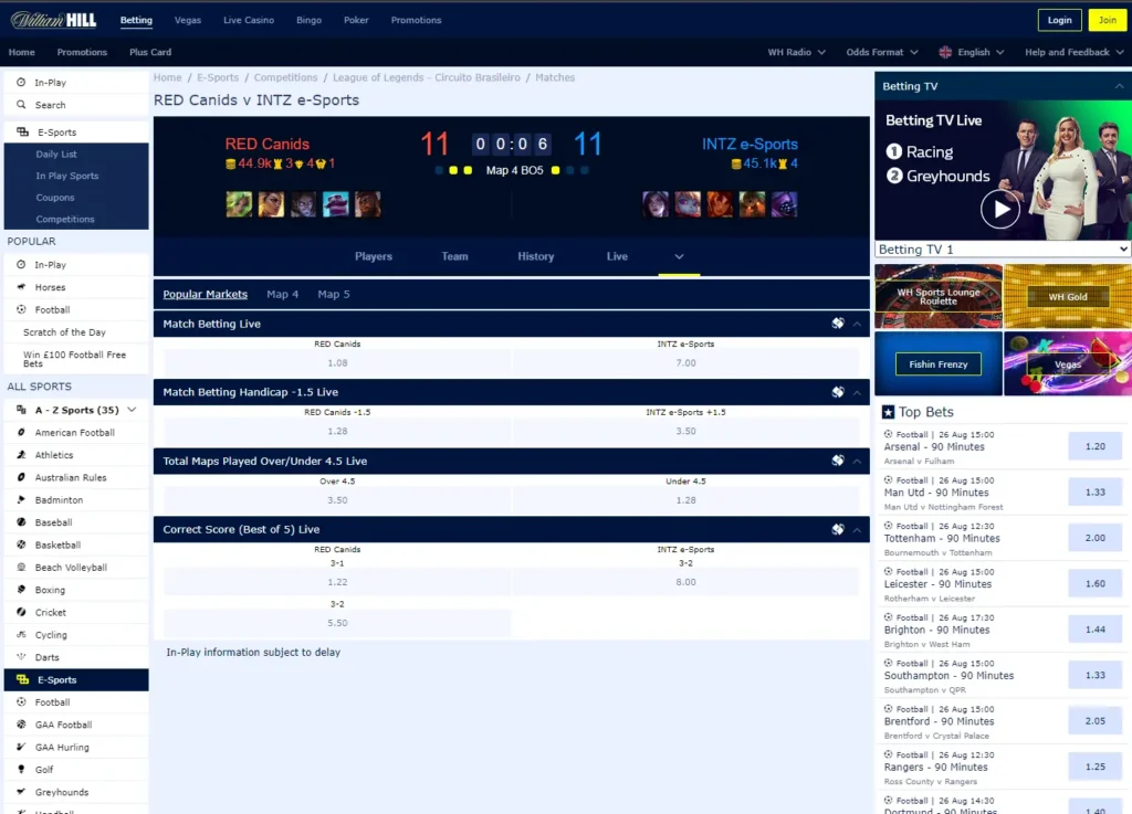 William Hill Desktop UI 2 - Match Page