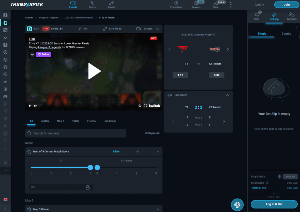 Thunderpick Desktop Live Stream Esports Feature